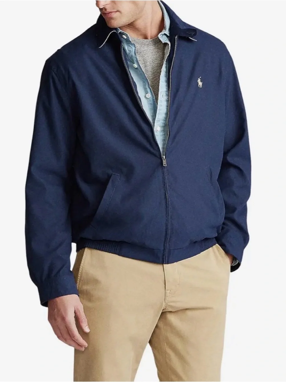 Polo Ralph Lauren Biswing Jacket in Navy Blue Full Zip Preppy Size Large